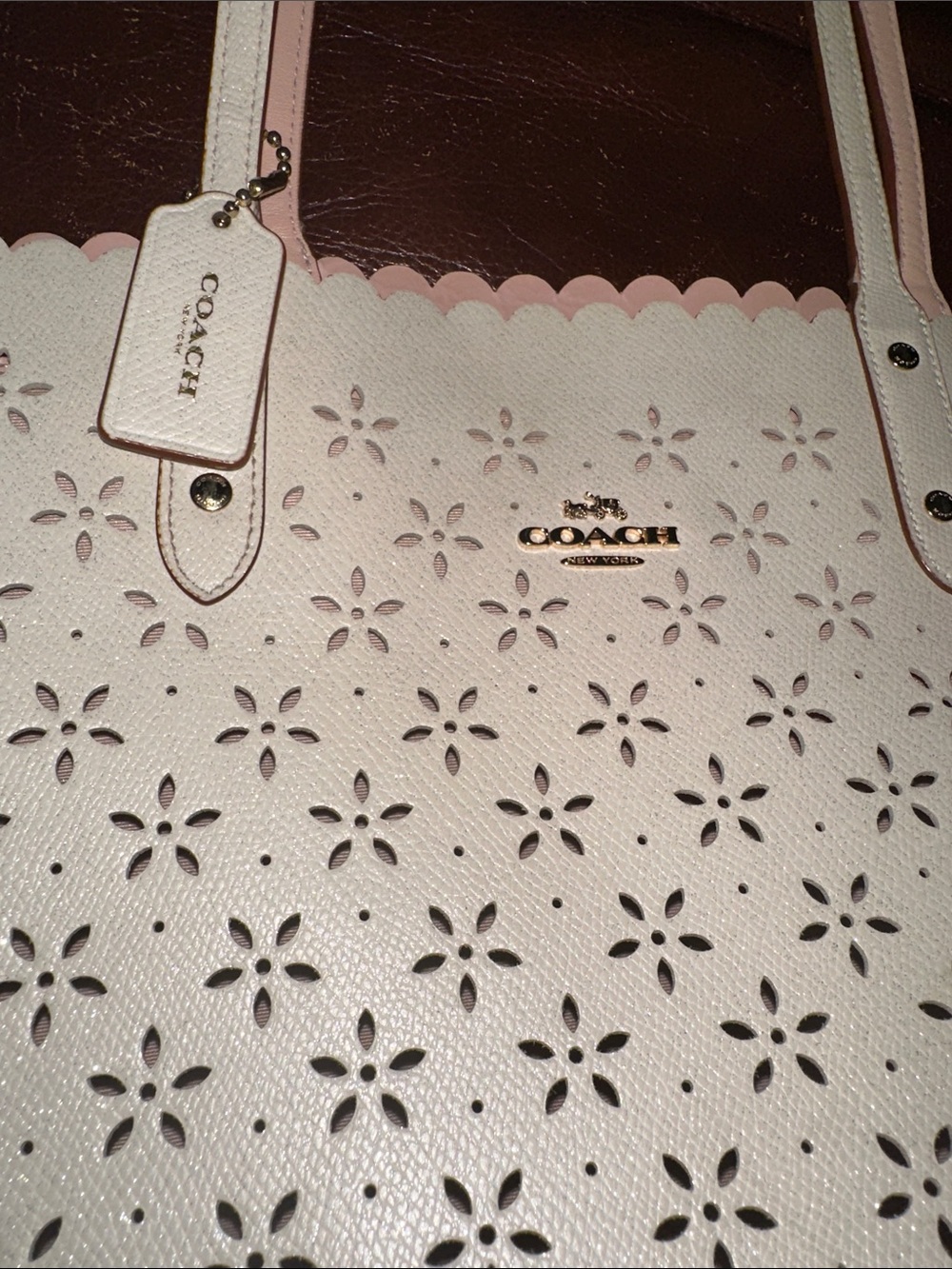Coach Cream Perforated laser-cut Daisy Tote - Picture 6 of 8